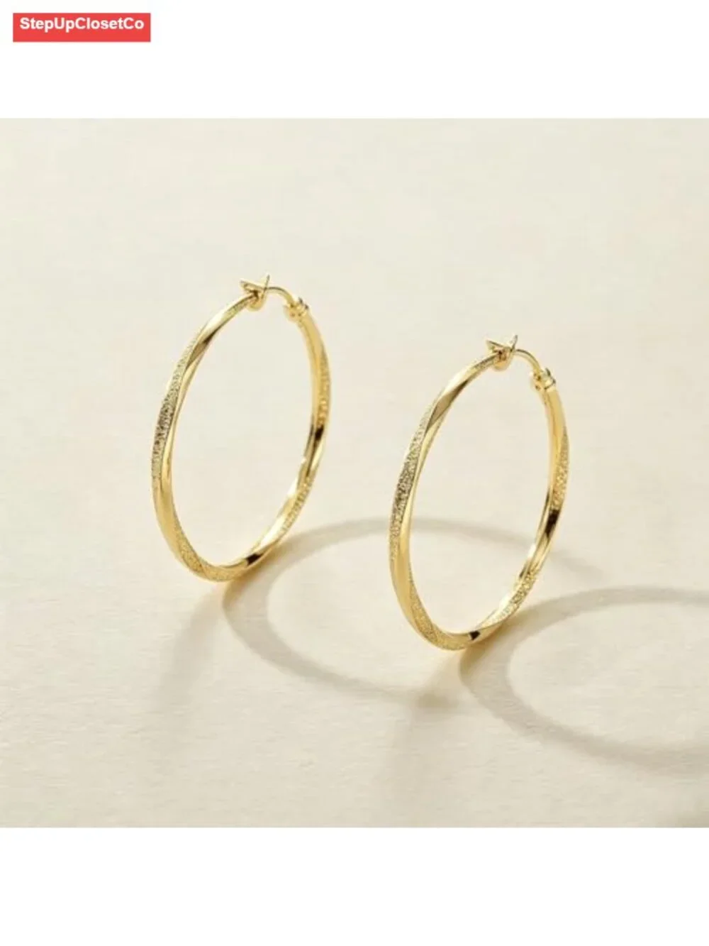 14K Gold Plated Twisted Hoop Earrings Lightweight Rope Design 30mm 45mm